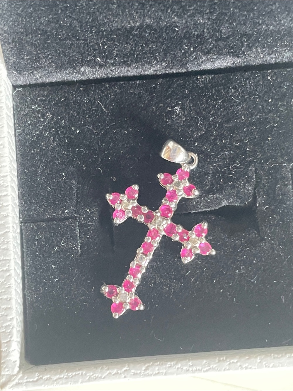 Sterling Silver Cross Pendant with Pink Stones